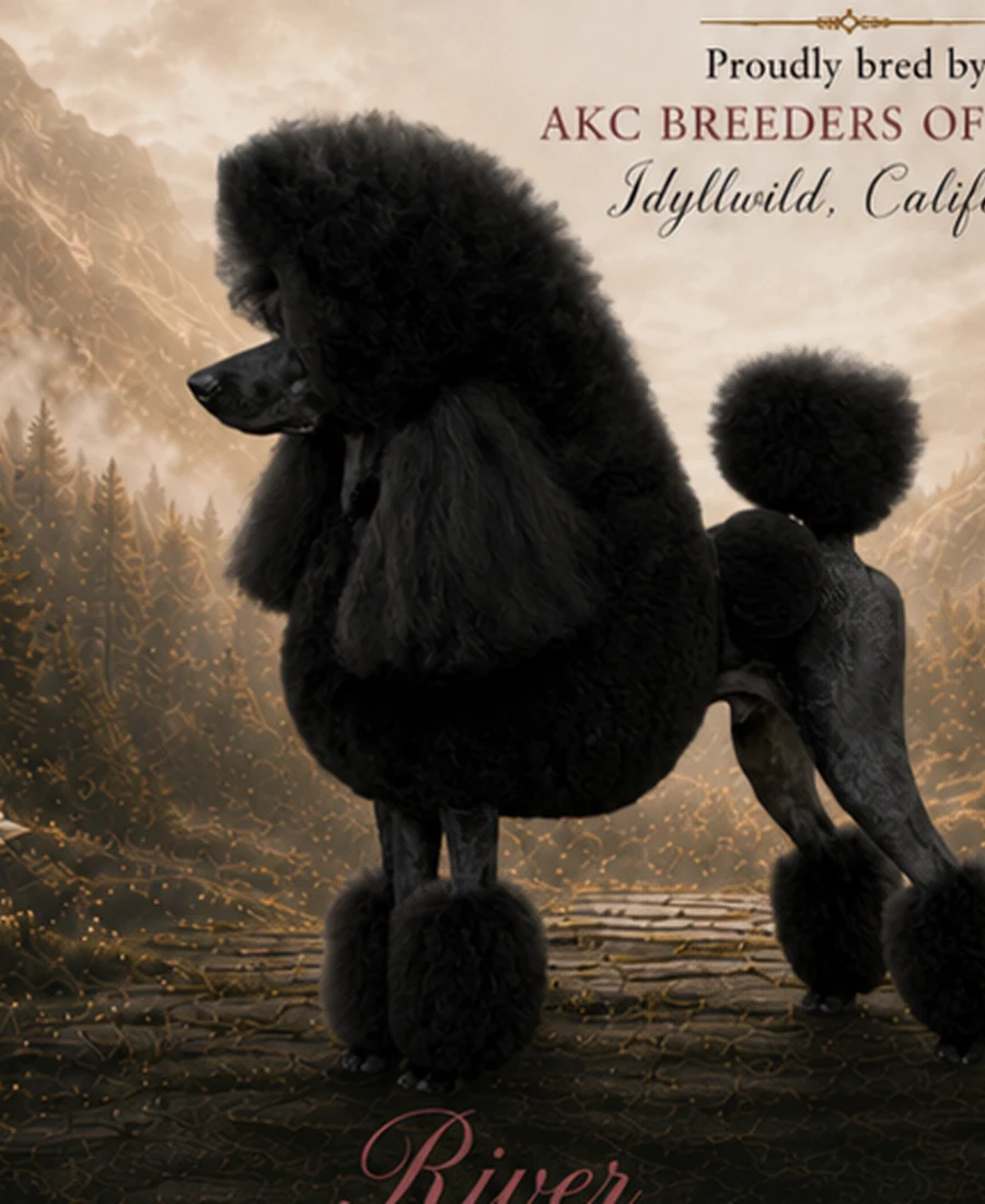 River, a black Standard Poodle